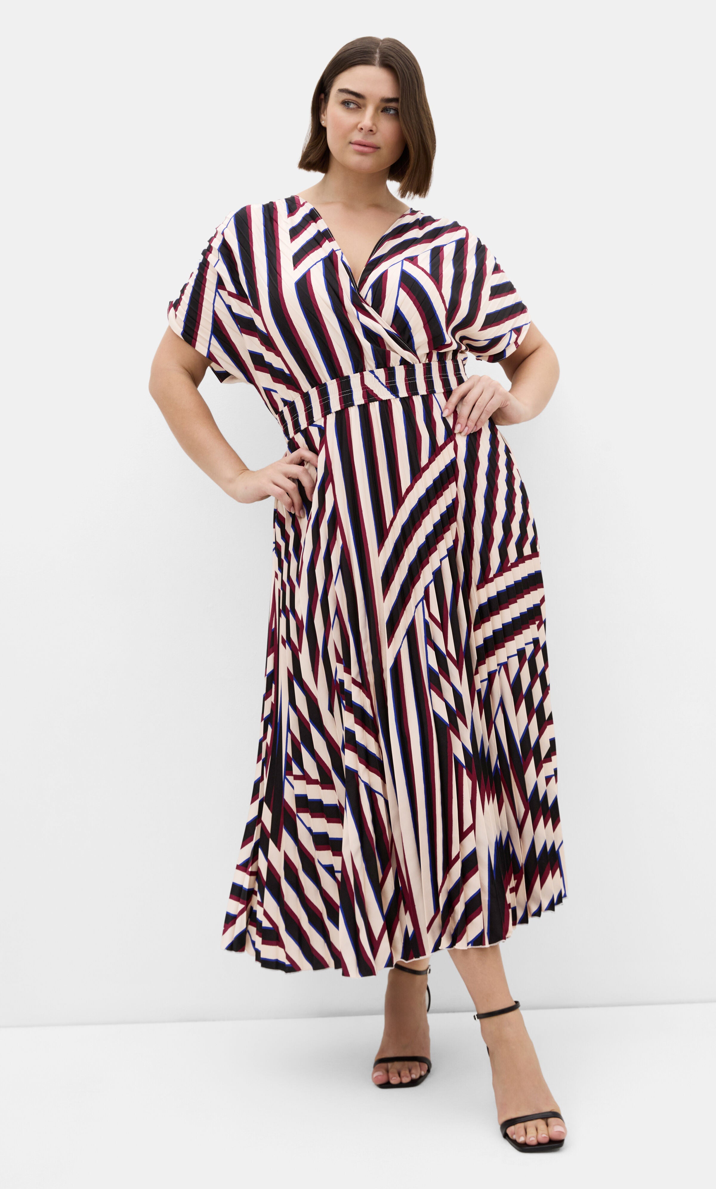 Eloisa Timeless Stripe Pleat Dress, BLACK, hi-res image number 0