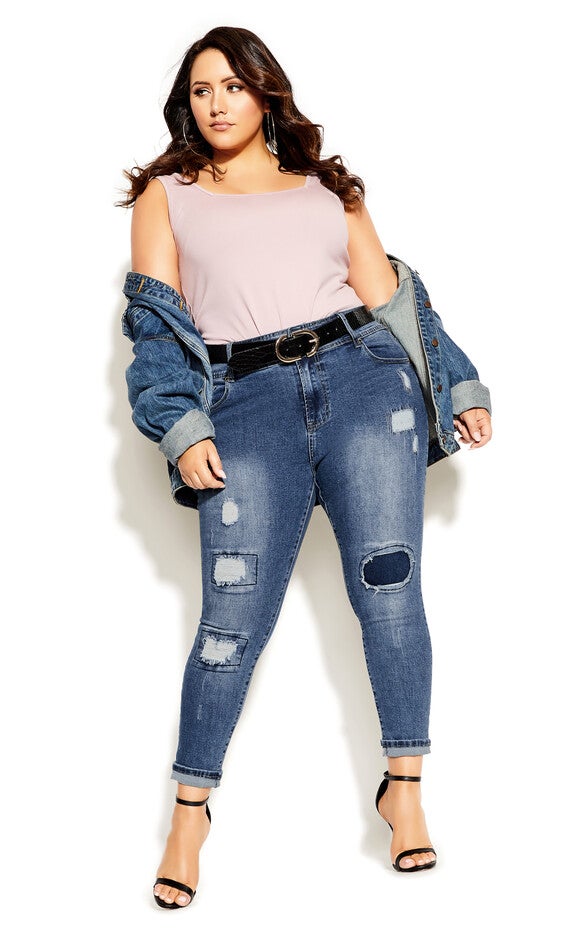 Patched Apple Skinny Jean - indigo, BLUE, hi-res image number 0