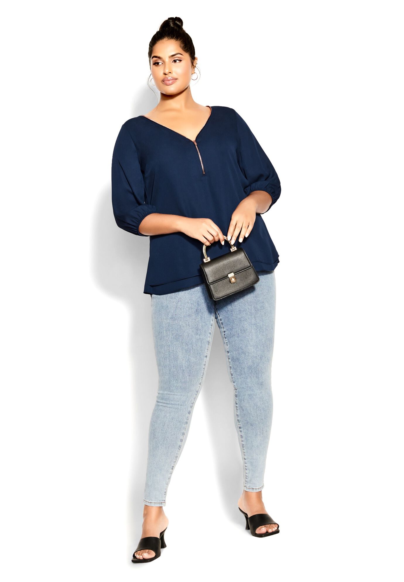 Sexy Fling Elbow Sleeve Top - navy, BLUE, on-hover image number 1