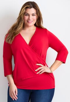 Side Ruched Faux Wrap Top