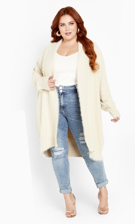 Fluffy Cardigan - Cream, BEIGE, alternate image number null
