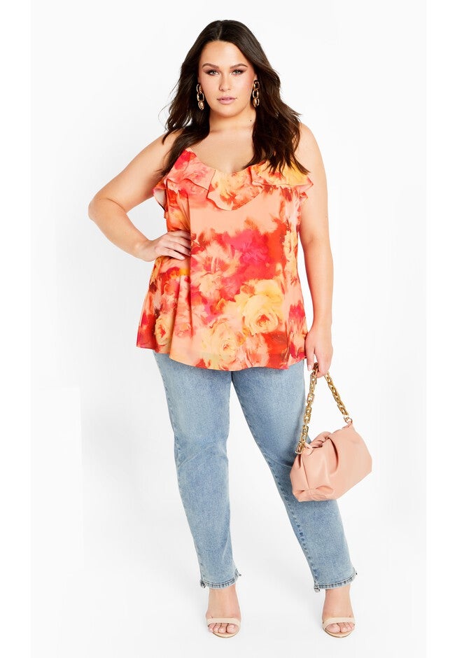 Mischa Print Top - l'amour, ORANGE, on-hover image number 1