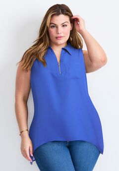 Zip Neck Hi-Low Shirt