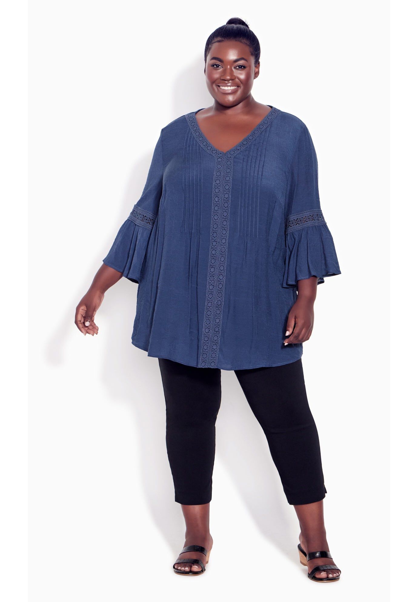 Pleat Lace Tunic, NAVY, hi-res image number 0