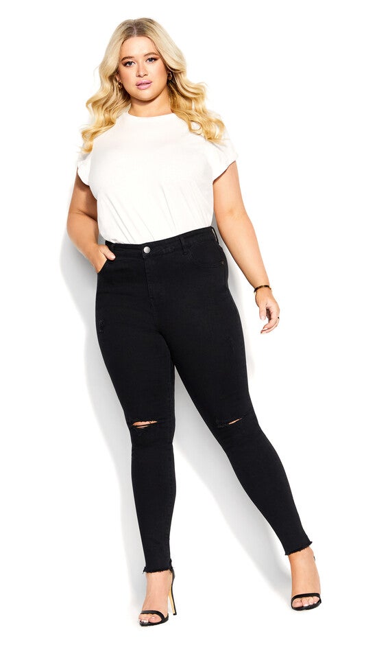 Asha Rip Hem Jean - black, BLACK, alternate image number 2