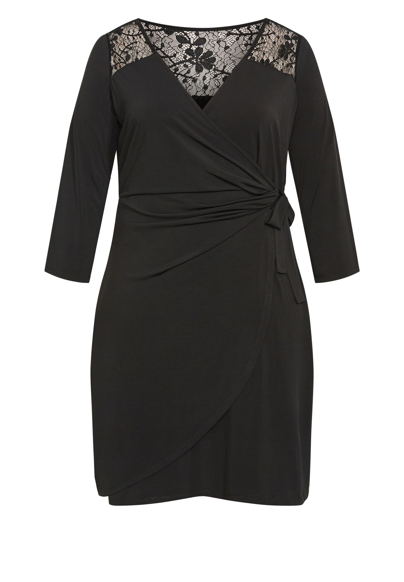 Deanna Wrap Lace Dress, BLACK, alternate image number 2
