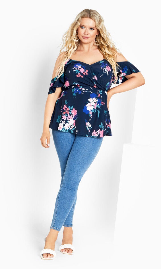 Kallie Print Top - navy, BLUE, alternate image number null