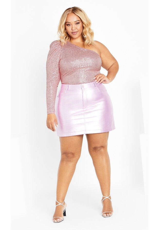 Kendall Faux Leather Skirt - metallic pink, PINK, on-hover image number null