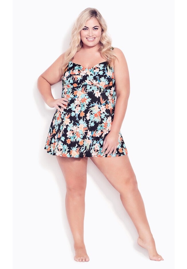 Twist Print Swim Dress, LA PALMA FLORAL, hi-res image number null
