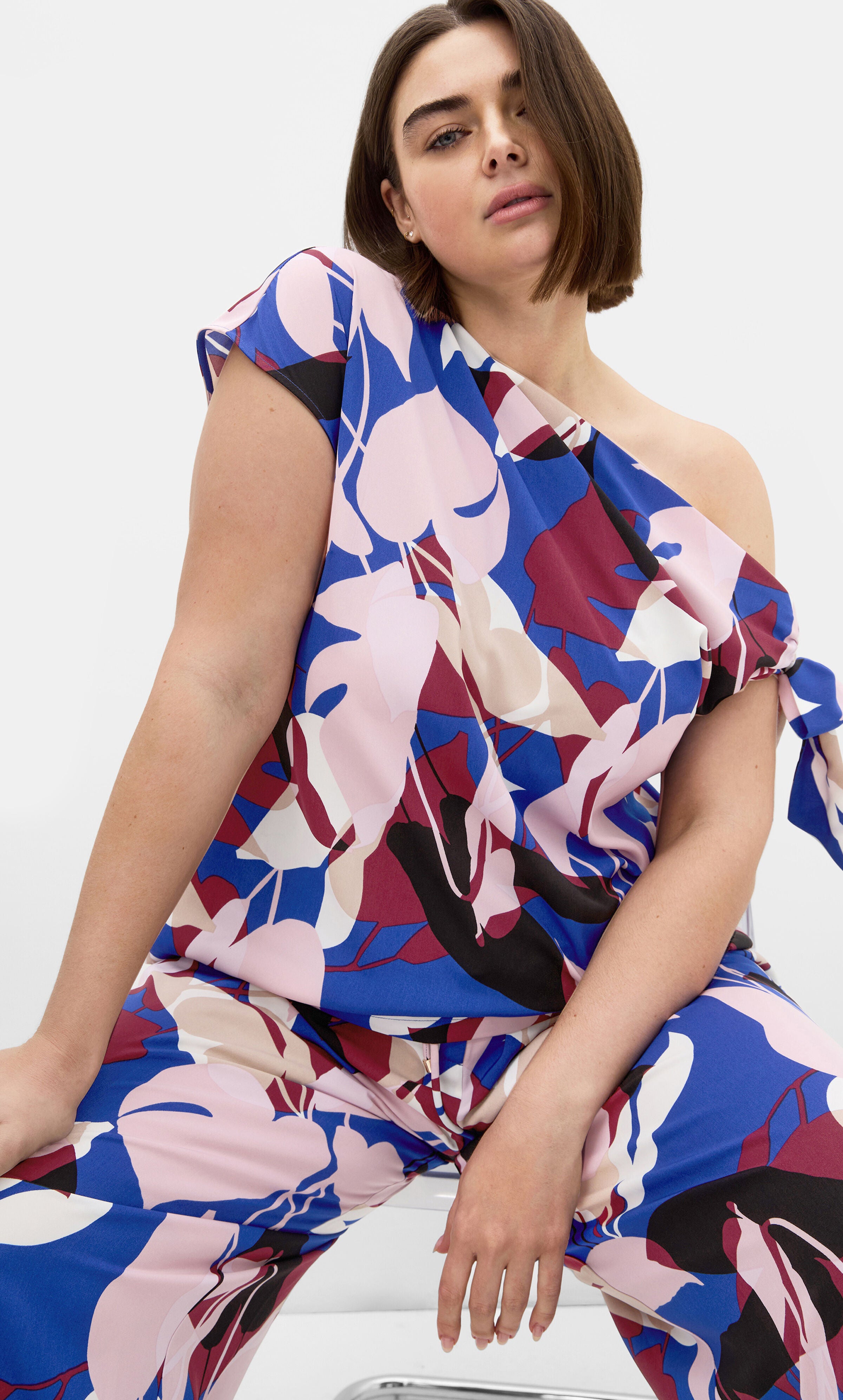 Wild Fern Print Off Shoulder Top, BLUE, hi-res image number 0