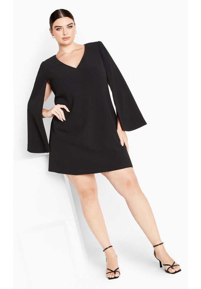 Amaya Cape Sleeve Mini Dress - black, BLACK, on-hover image number 1