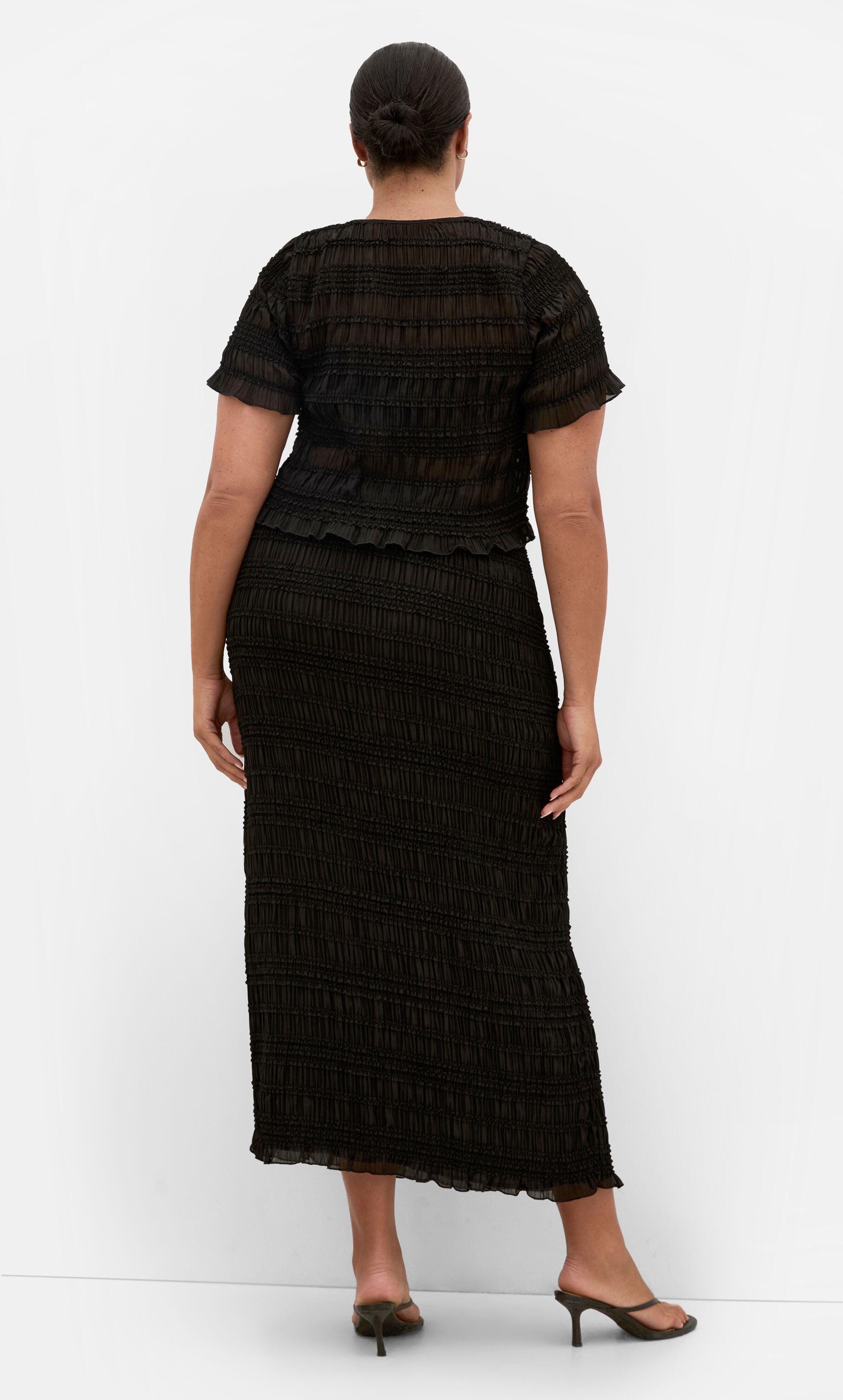 Emelia Shirred Skirt, BLACK, alternate image number 2
