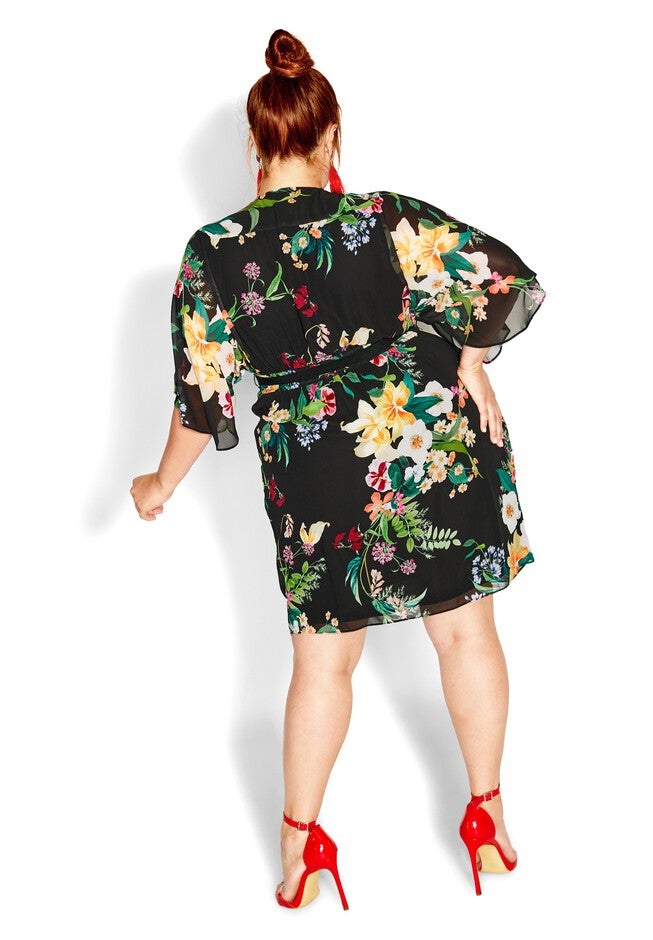 Color Wrap Print Dress - black floral, BLACK, alternate image number null