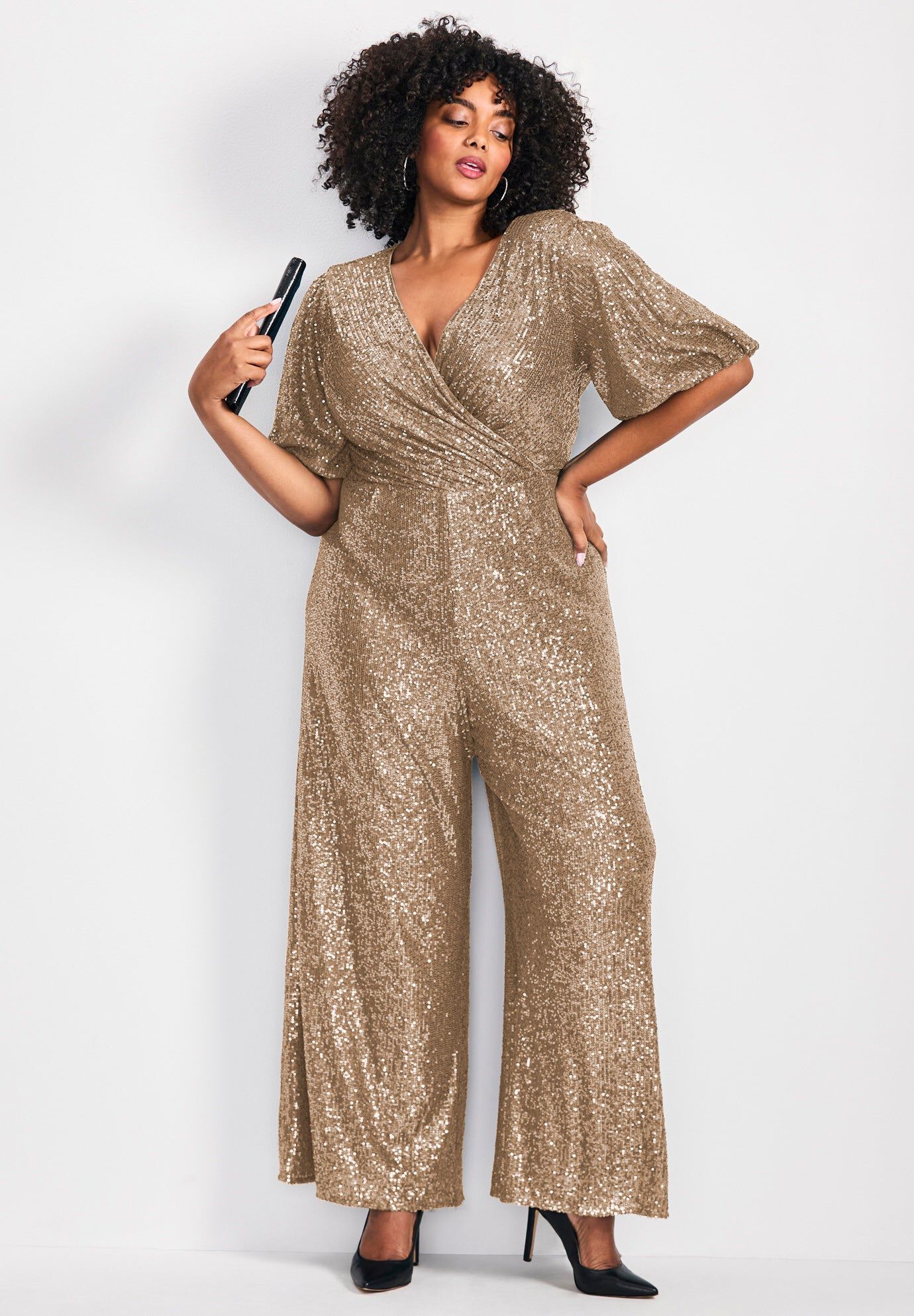 Nada Sequin Puff Sleeve Jumpsuit, CHAMPAGNE SEQUIN, hi-res image number 0