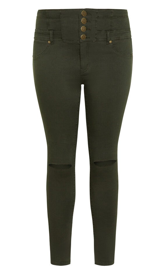 Asha Slit Corset High Rise Jean - khaki, GREEN, alternate image number null