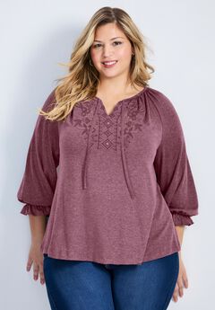 Brie Emblem Neckline 3/4 Sleeve Top