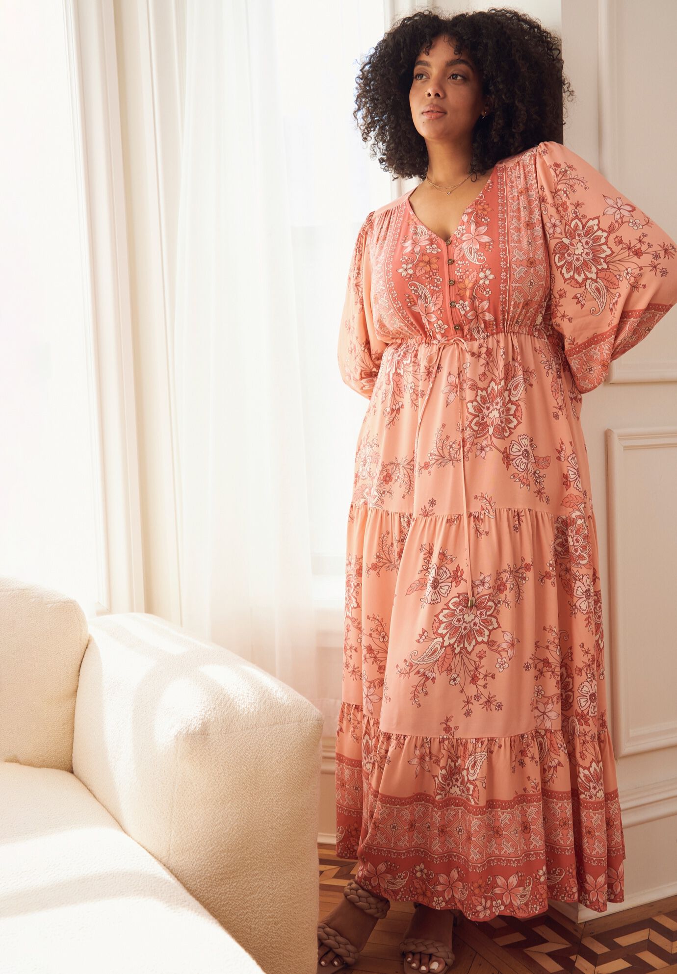 Ellery Long Sleeve Maxi Dress, CORAL FANTASY, alternate image number 4