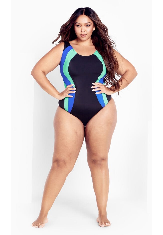 Lara Color Block 1-Piece Swimsuit, BLACK, on-hover image number null