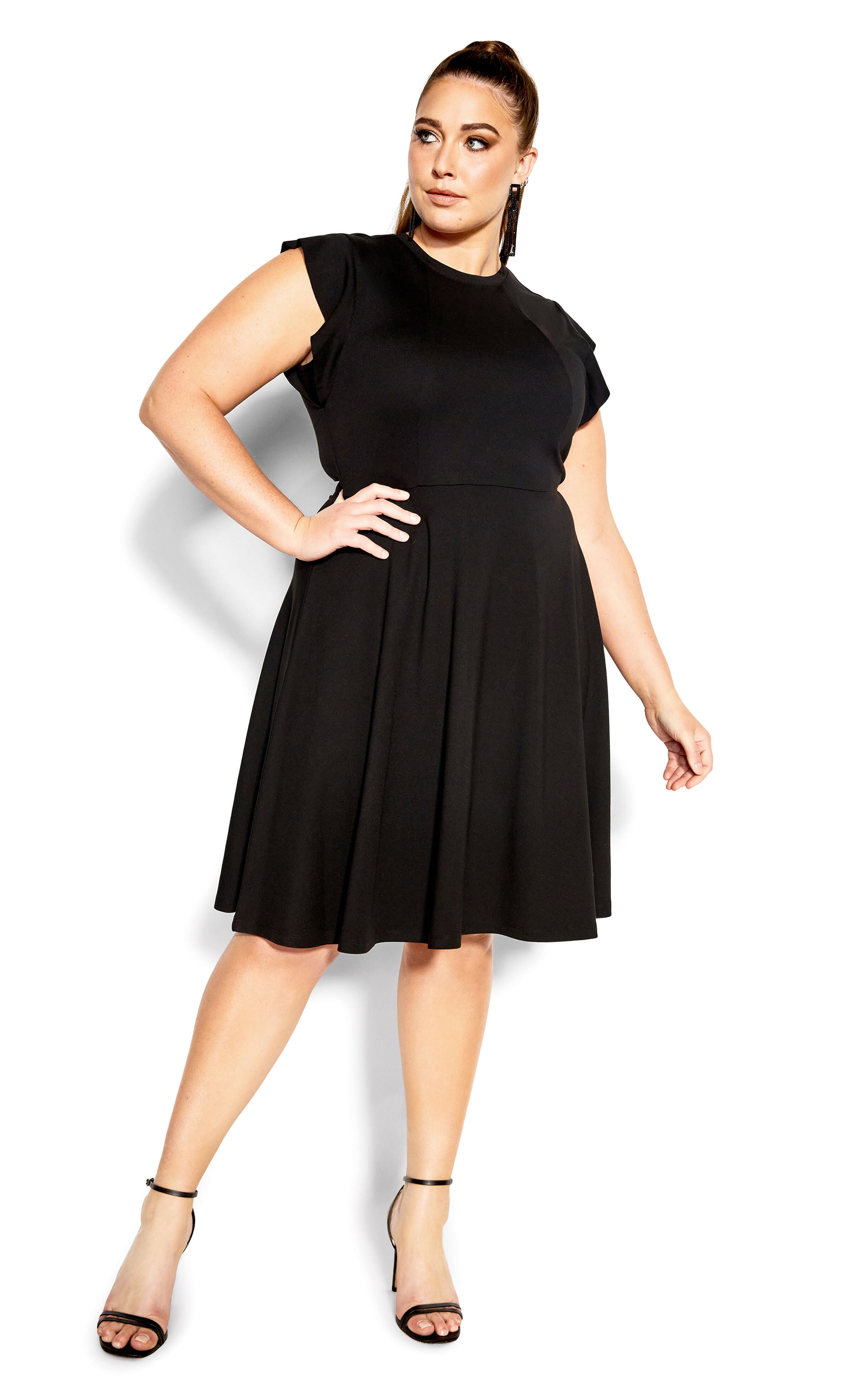 Frill Shoulder Dress - black, BLACK, alternate image number 2