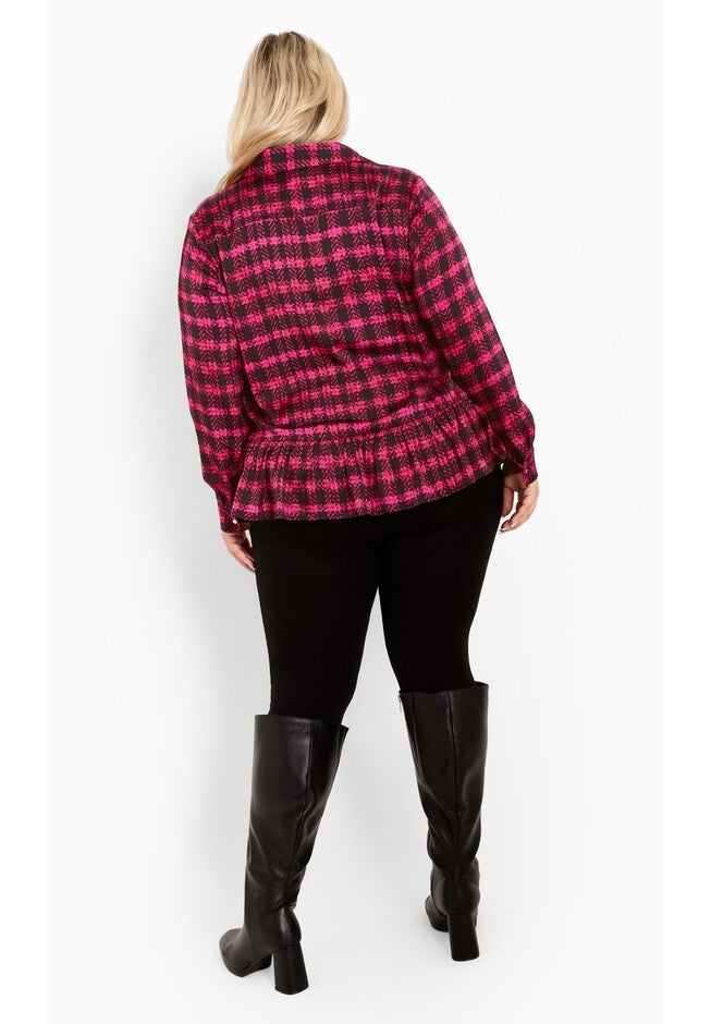 Gracie Full Sleeves Ruffle Shirt, PINK CHECK, alternate image number 2