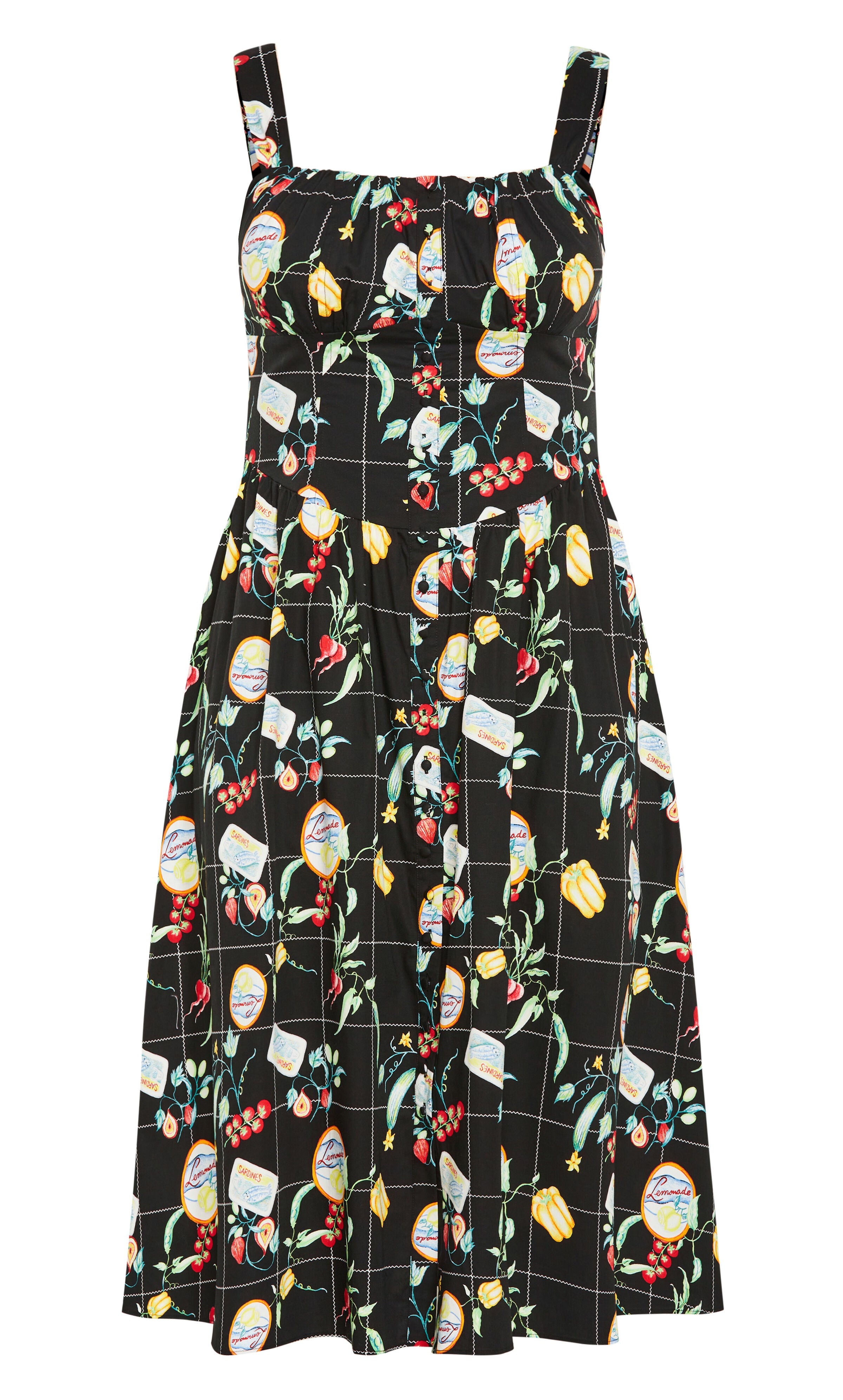 Postcards Print Cotton Dress - black, BLACK, alternate image number 3