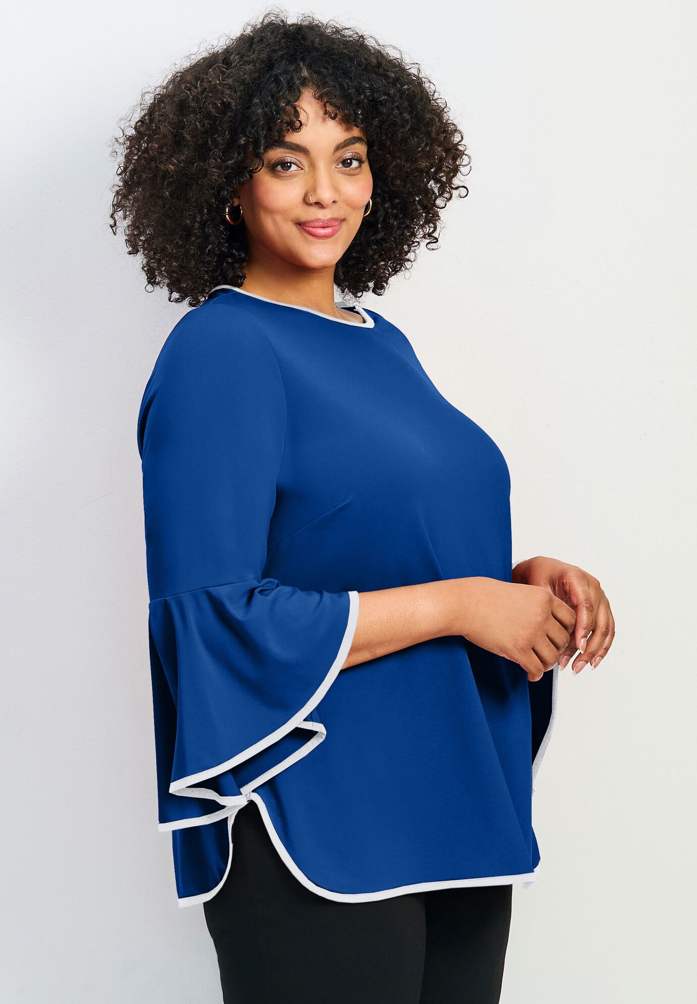 Ivana Contrast Bell Sleeve Top, DARK SAPPHIRE, alternate image number 3