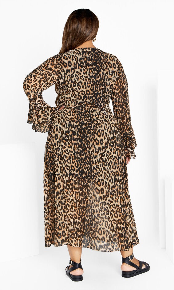 Plunge Frill Print Maxi Dress - leopard, LUXE, alternate image number 2