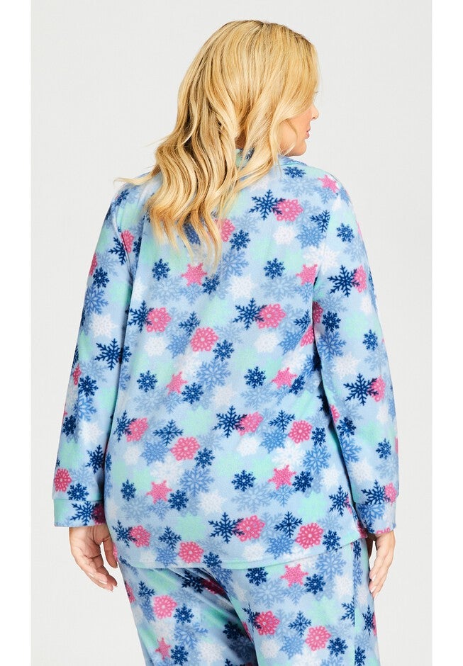 Snowflake Button Fleece Sleep Top, SNOWFLAKE PRINT, on-hover image number 1