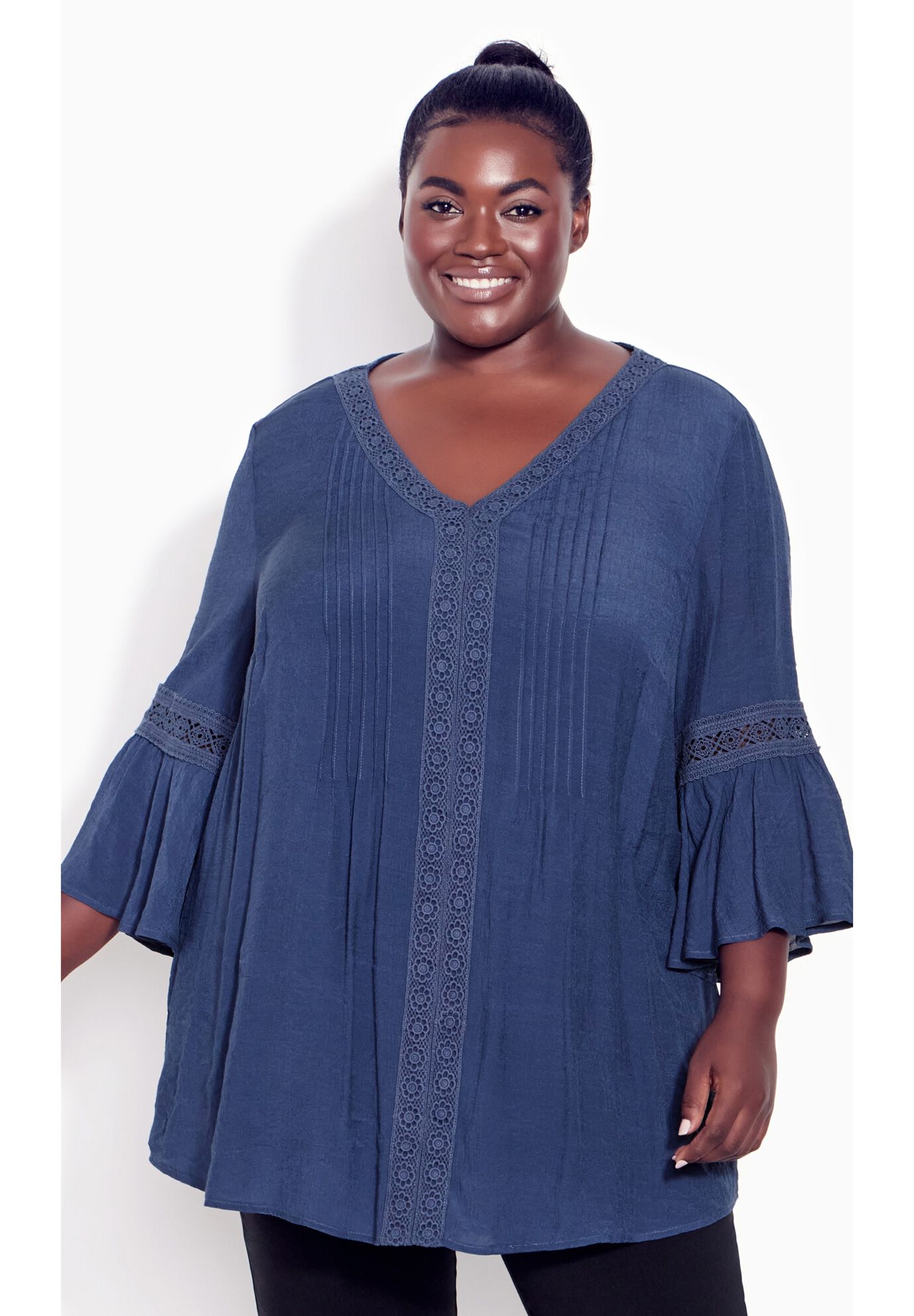 Pleat Lace Tunic, NAVY, alternate image number 3