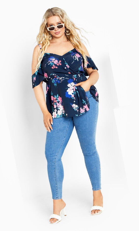 Kallie Print Top - navy, BLUE, alternate image number null