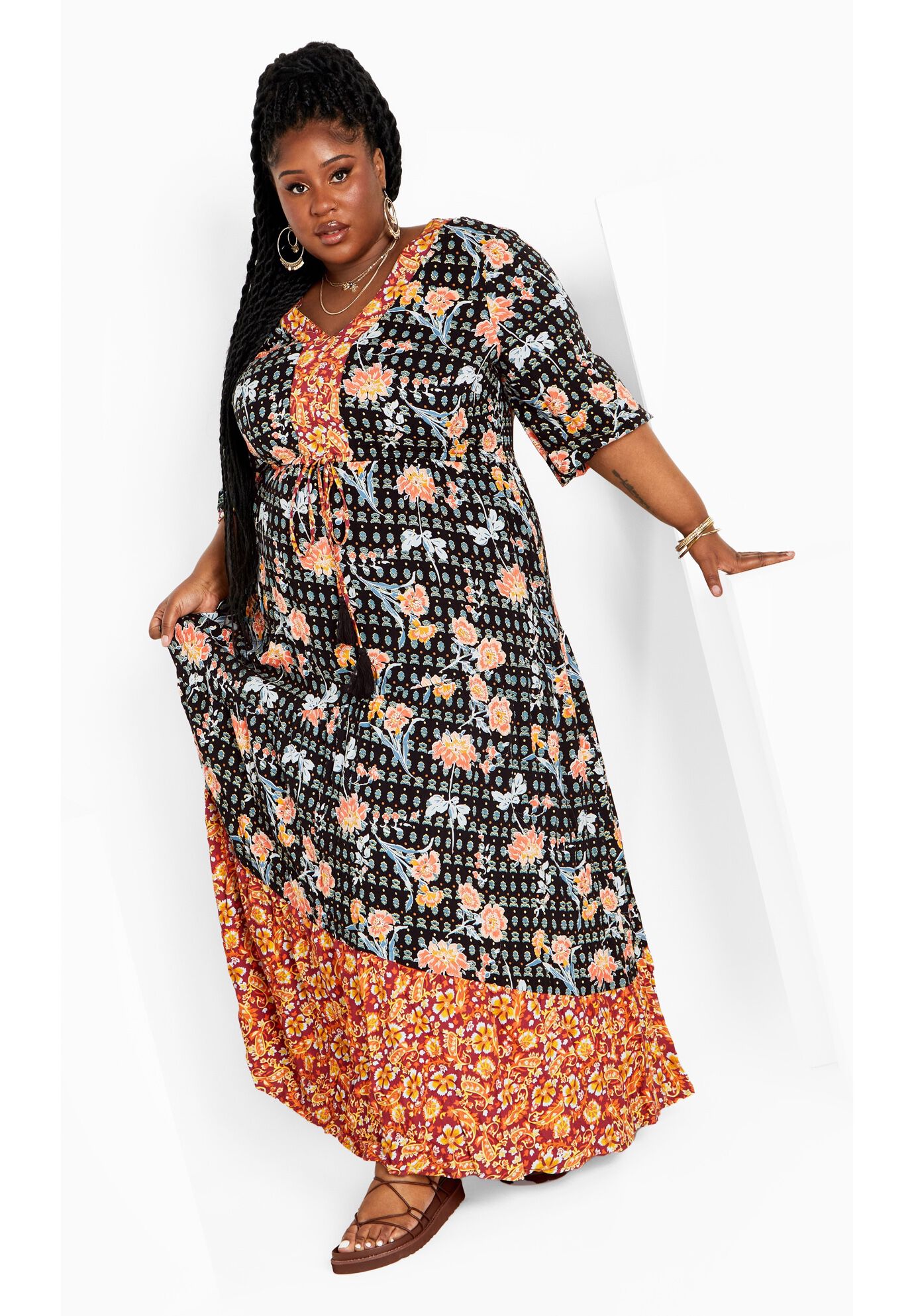 Cynthia Spliced Maxi Dress, BLACK COMBO, on-hover image number 1
