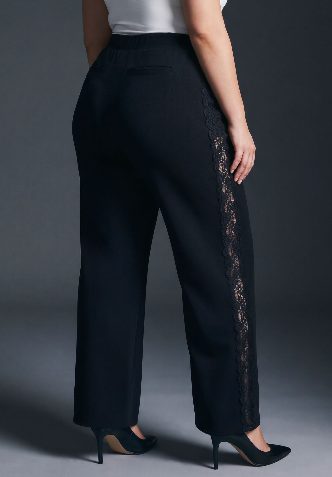 Liliana Ponte Lace Straight Leg Pant, BLACK, alternate image number 2