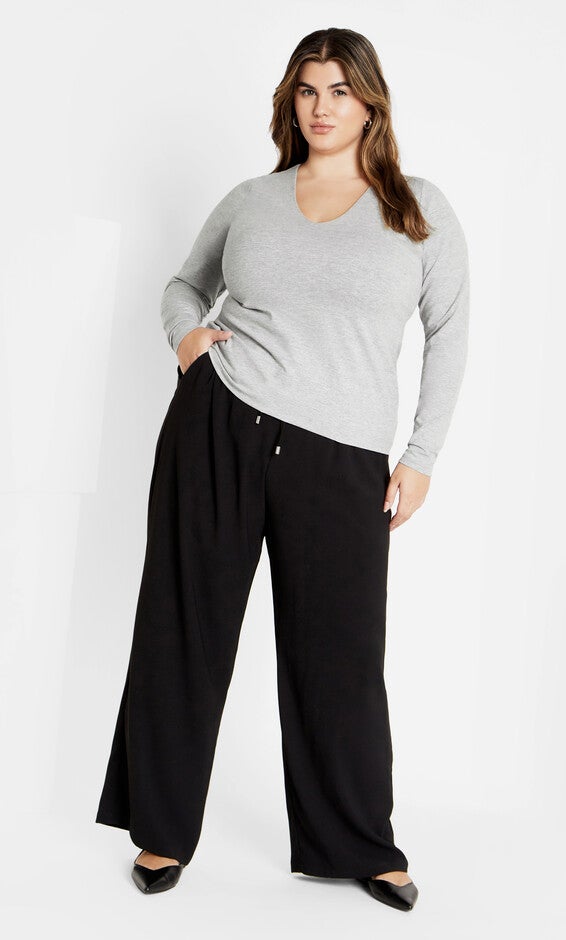 Annie V Top - light grey marle, LIGHT GREY MARLE, alternate image number null