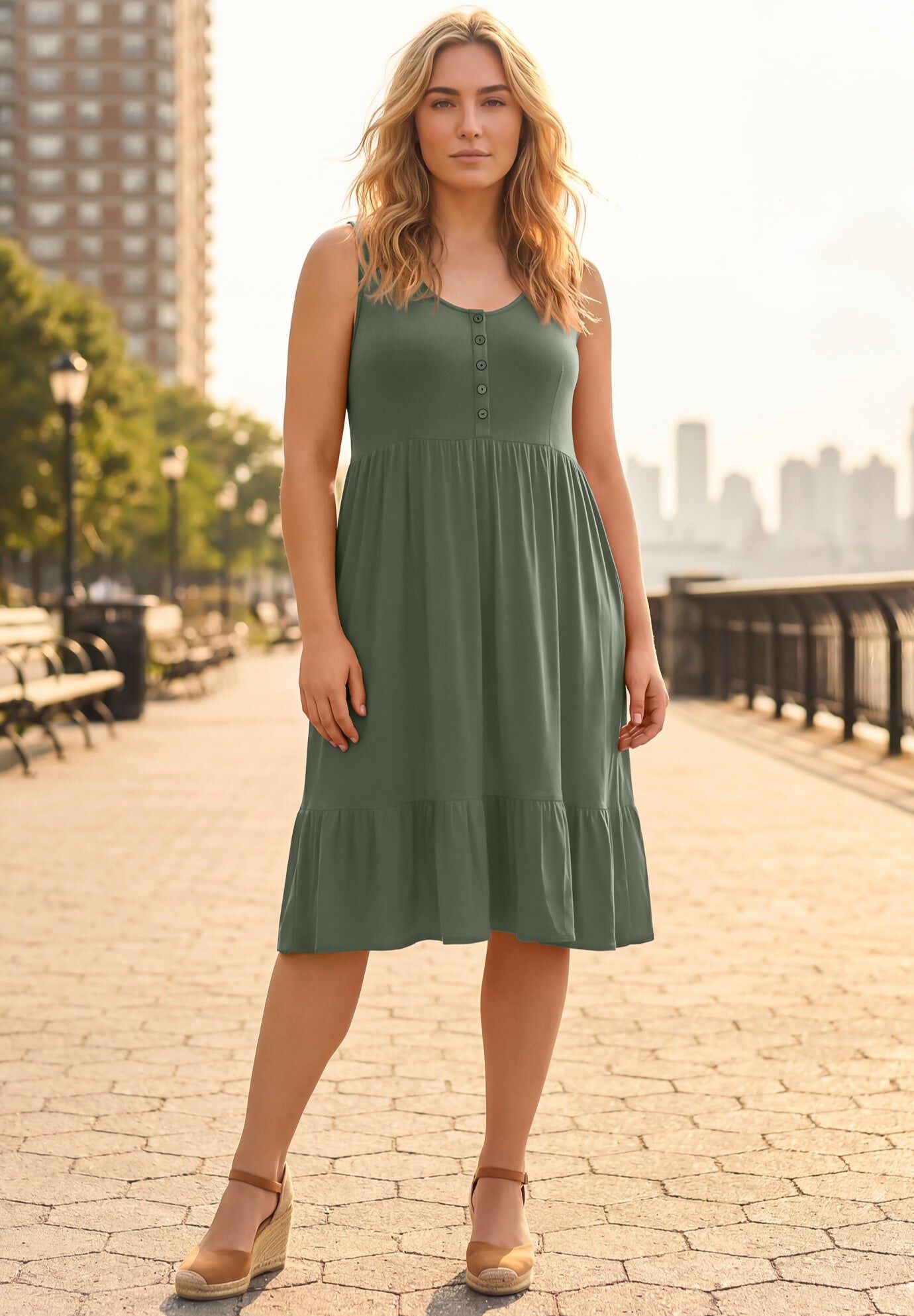 Button Detail Tank Dress, OLIVE GREEN, hi-res image number 0
