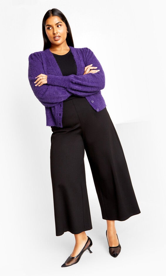 Fluffy Button Cardigan - royal purple, PURPLE, alternate image number null