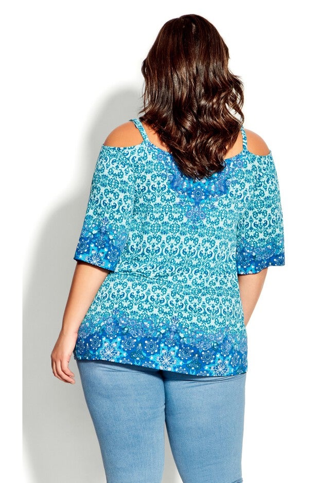 Zoey Cold Shoulder Tunic, AZURE SCARF, alternate image number null