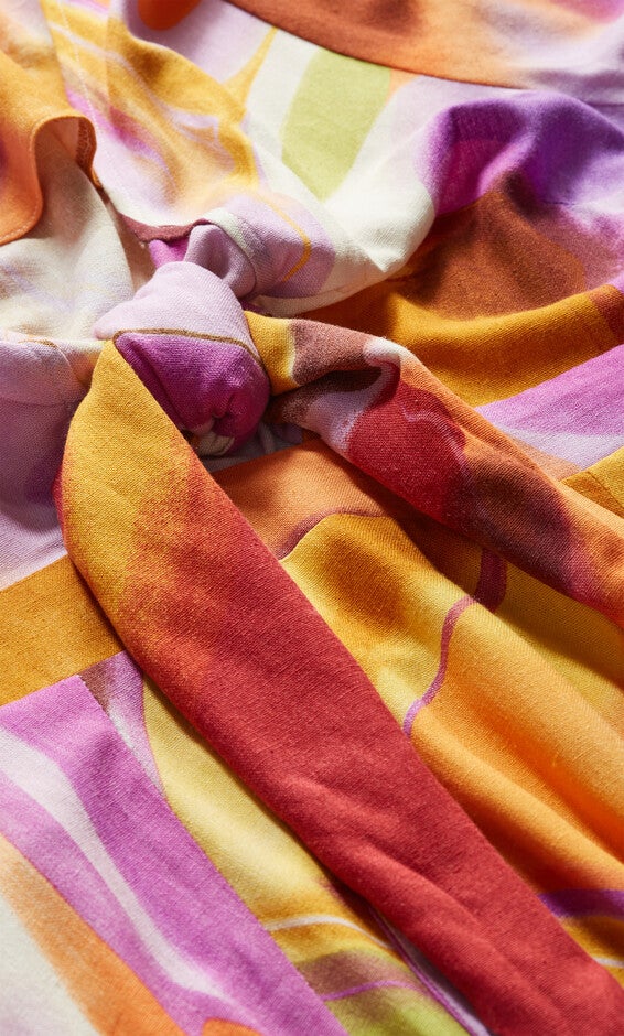 Swirl Tie Print Dress - yellow, PURPLE, alternate image number null