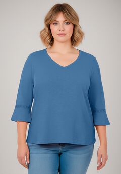 Crochet Trim Ruffle Sleeve Top