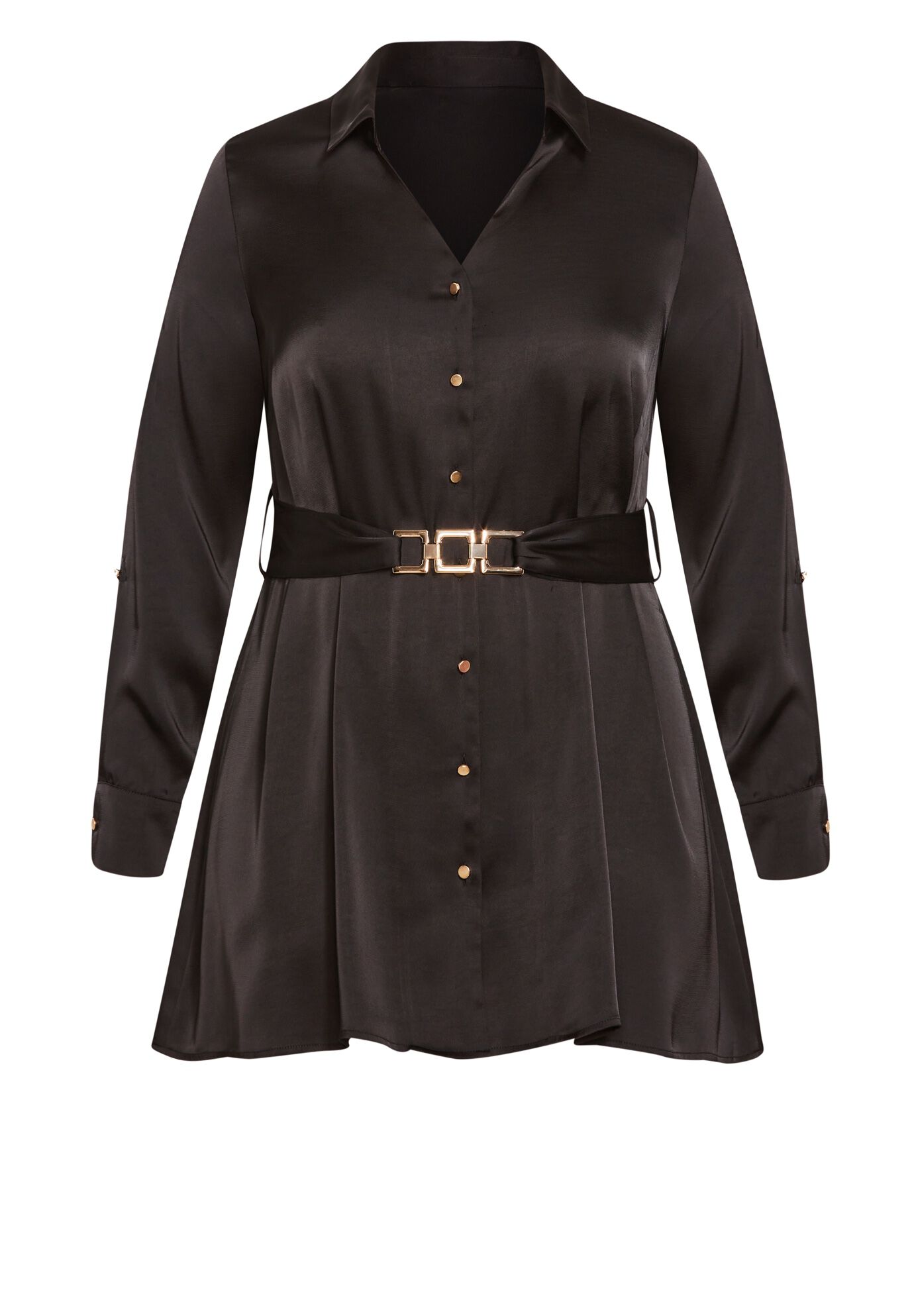 Eva Longline Gold Waist Belt Shirt, BLACK, alternate image number 4