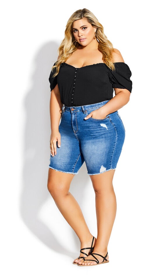 Distressed Longline Short - denim, BLUE, hi-res image number 0