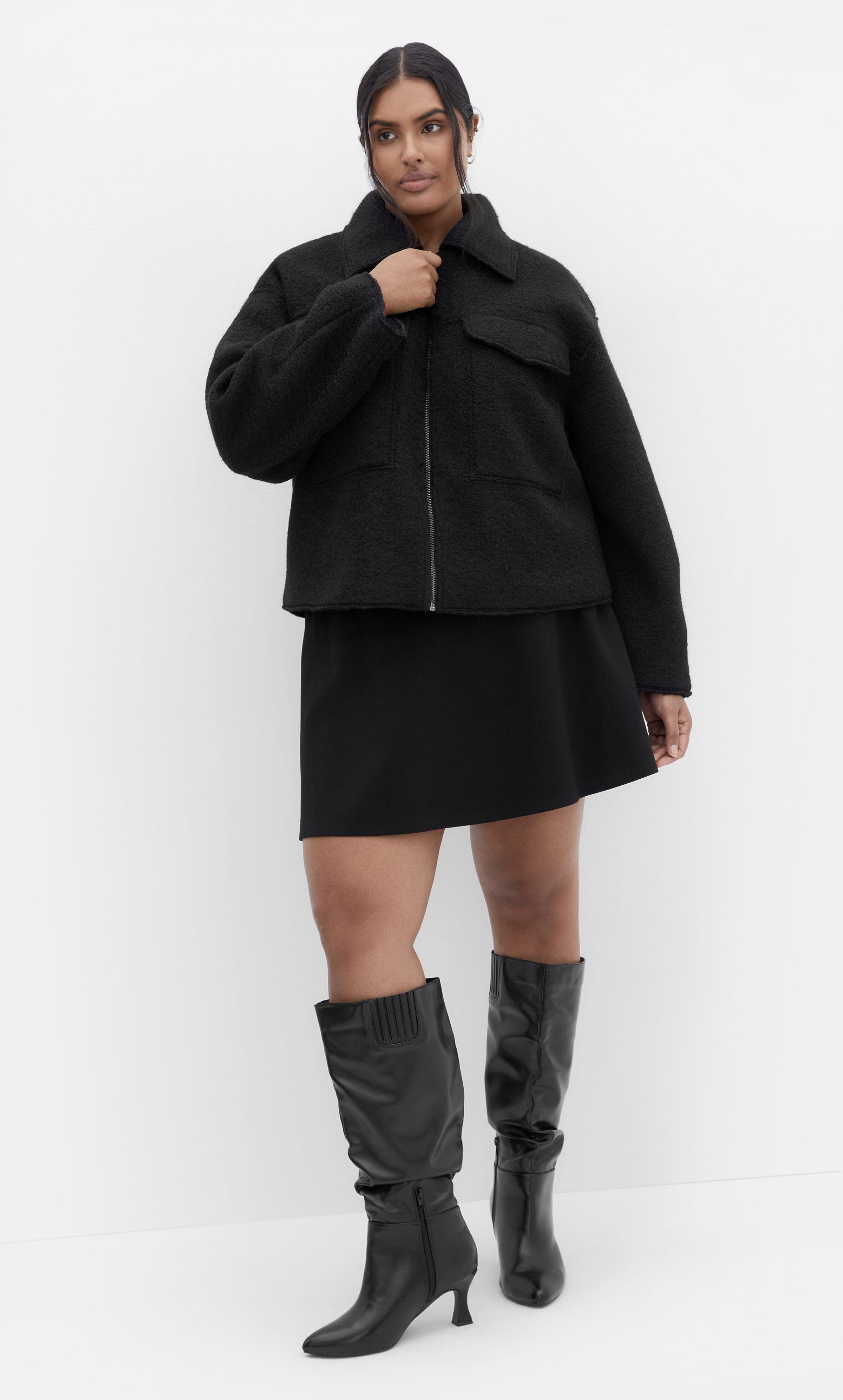 Boucle Zip Front Jacket - black, BLACK, alternate image number 2