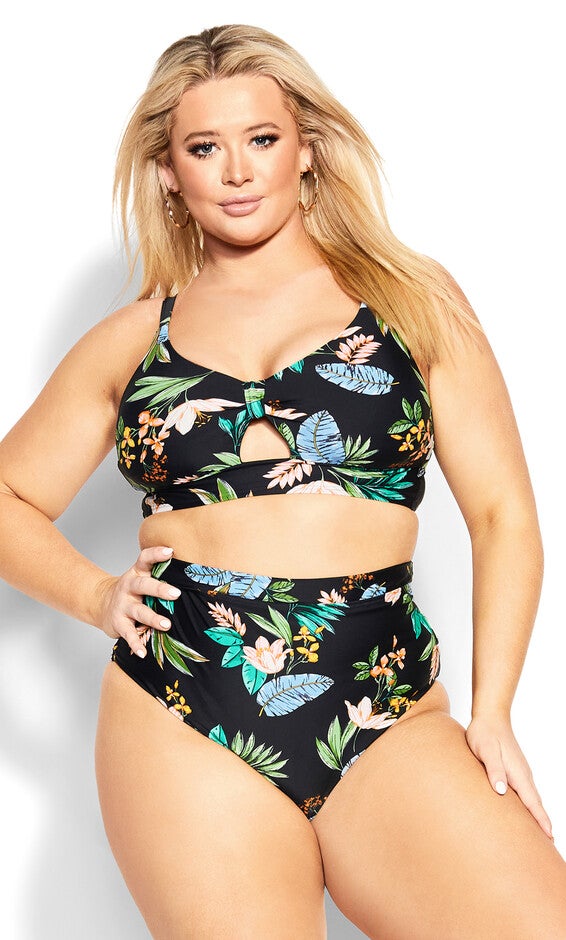 Izzy Print Bikini Top - tropical foliage, GREY, hi-res image number 0