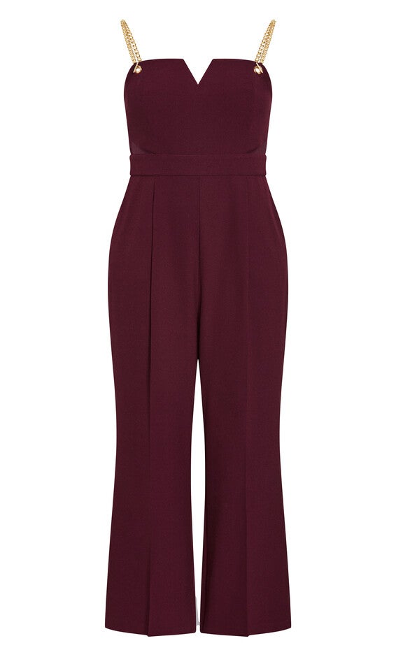 Ann Chain Sleeveless Wide Leg Jumpsuit - oxblood, RED, alternate image number 3