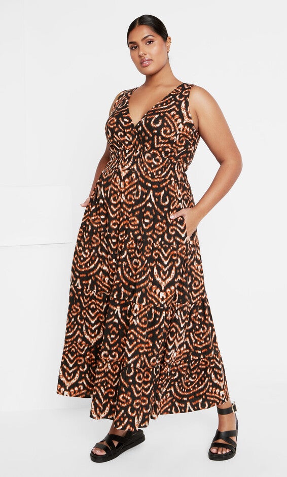 Amara Print Maxi Dress - marsala, IKAT, hi-res image number 0