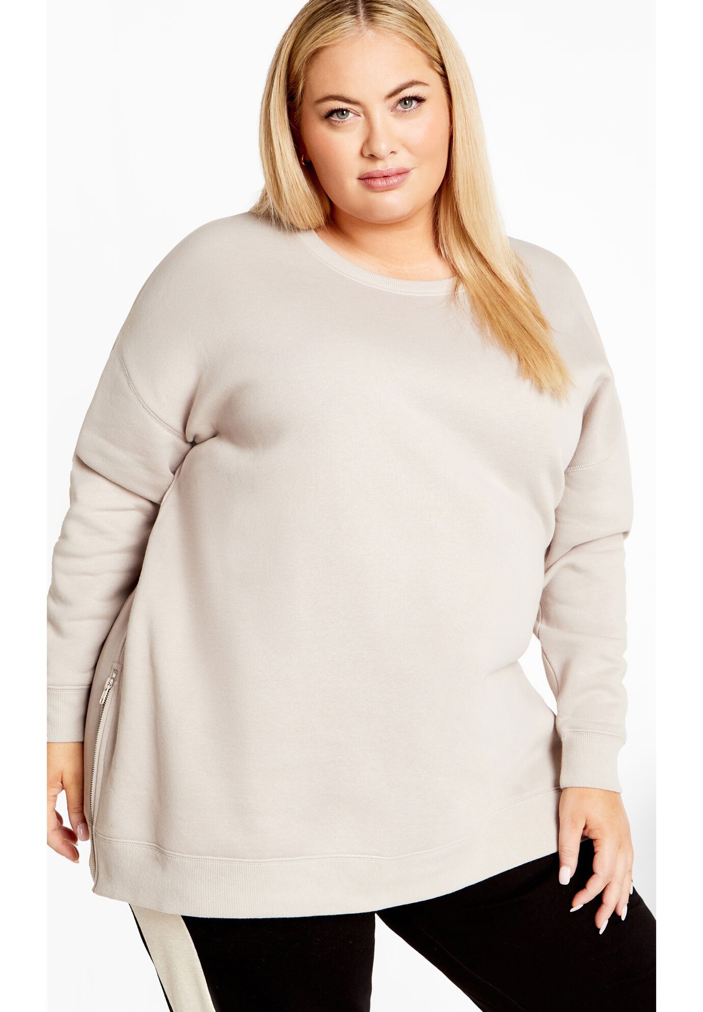 Jade Longline Zip Top, STONE, alternate image number 1