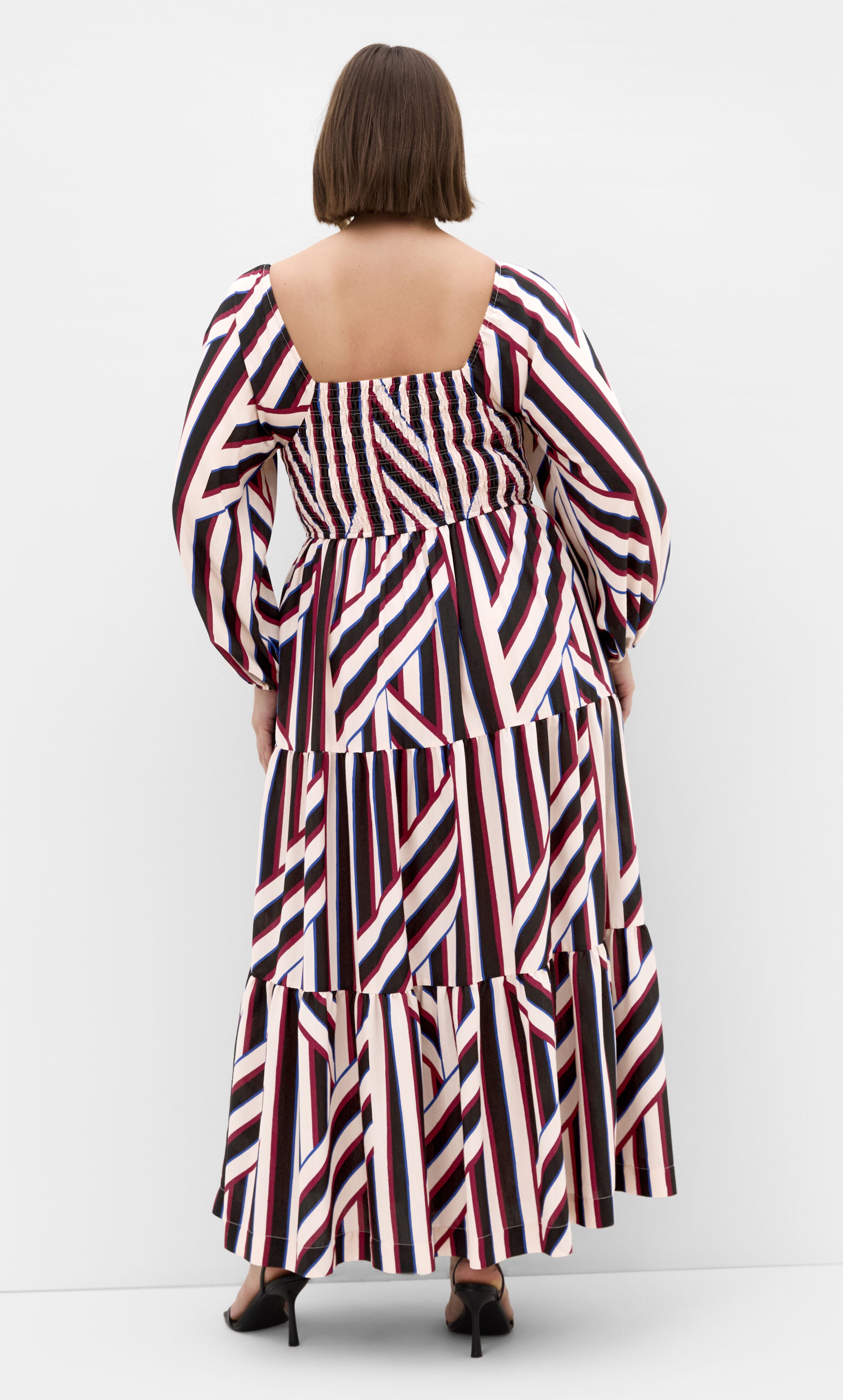 Timeless Stripe Shirred Maxi Dress, BLACK, alternate image number 2