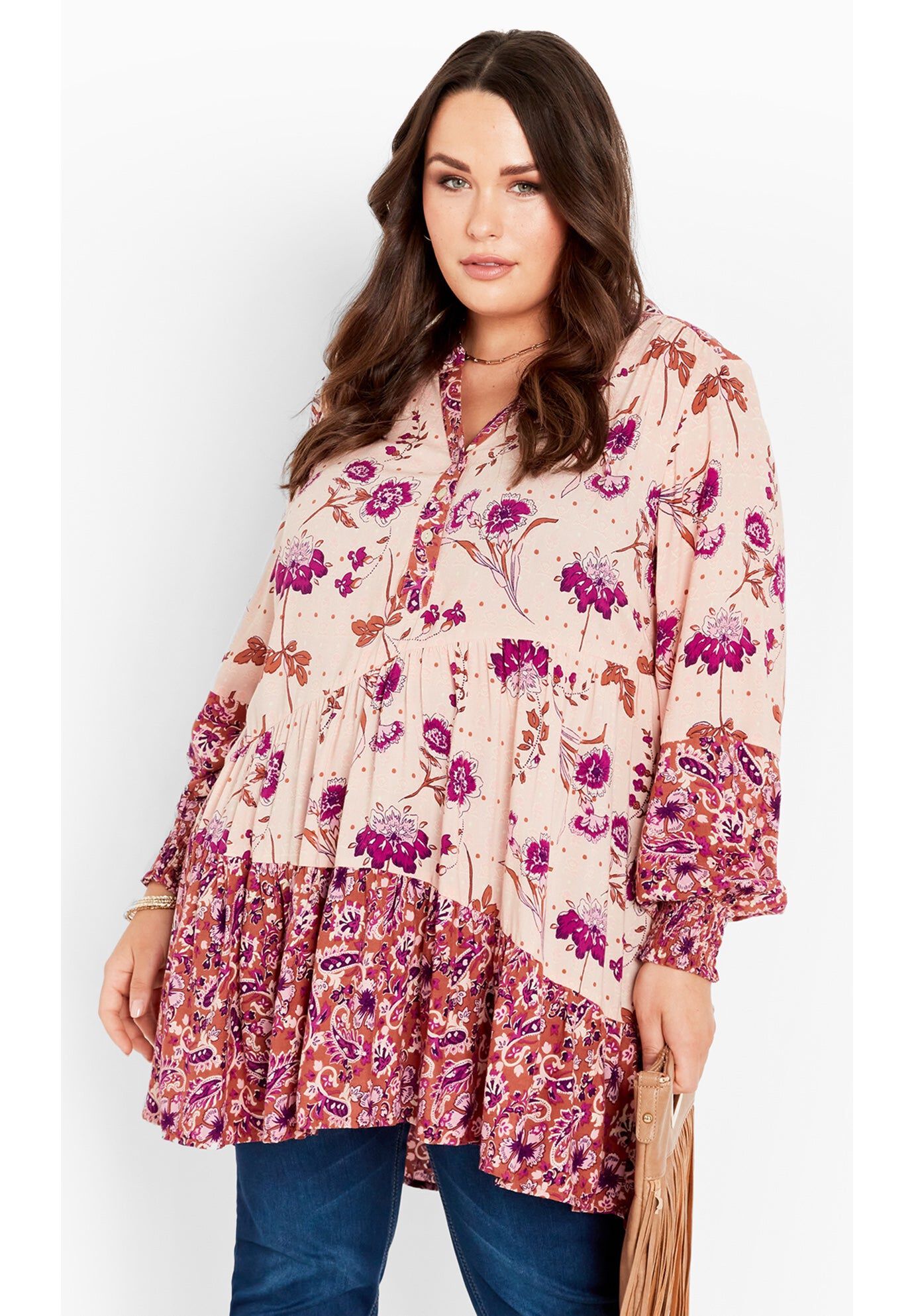 Cynthia Splice Empire Waist Tunic, SHERBET COMBO, hi-res image number 0