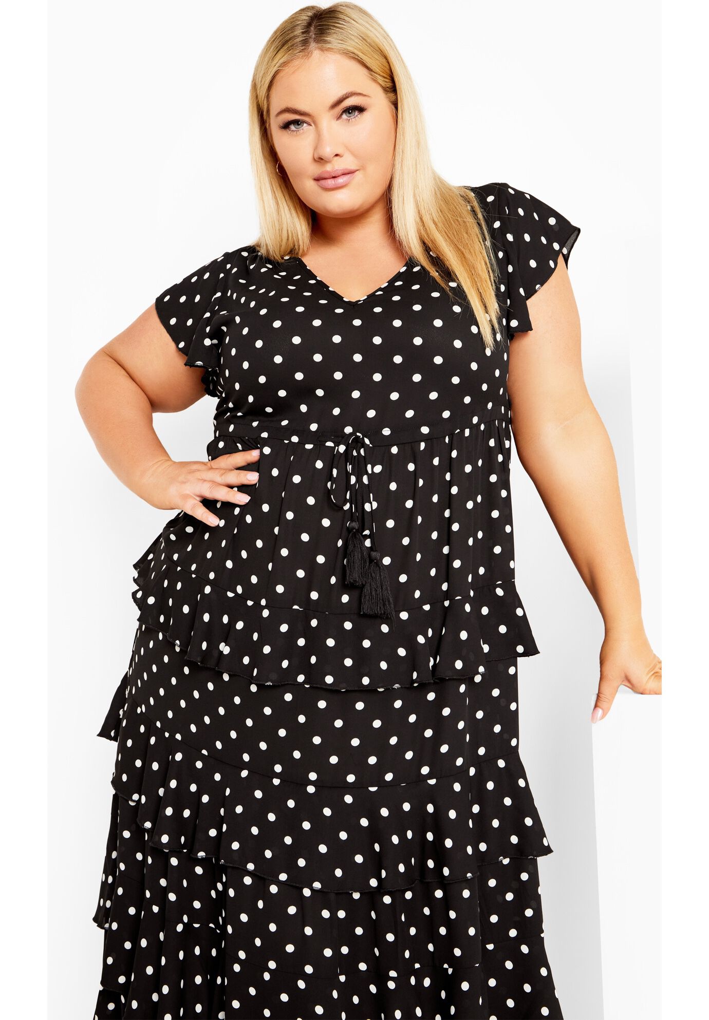 Serena Maxi Dress, BLACK WHITE SPOT, alternate image number 3