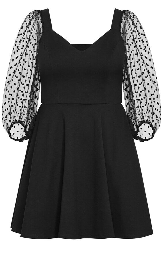 Asher Spot Sleeve Dress - black, BLACK, alternate image number null