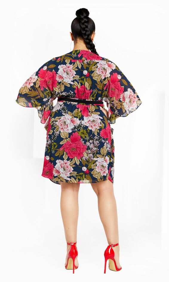 Frida Wrap Dress - navy, NAVY WILD ROSE, alternate image number null